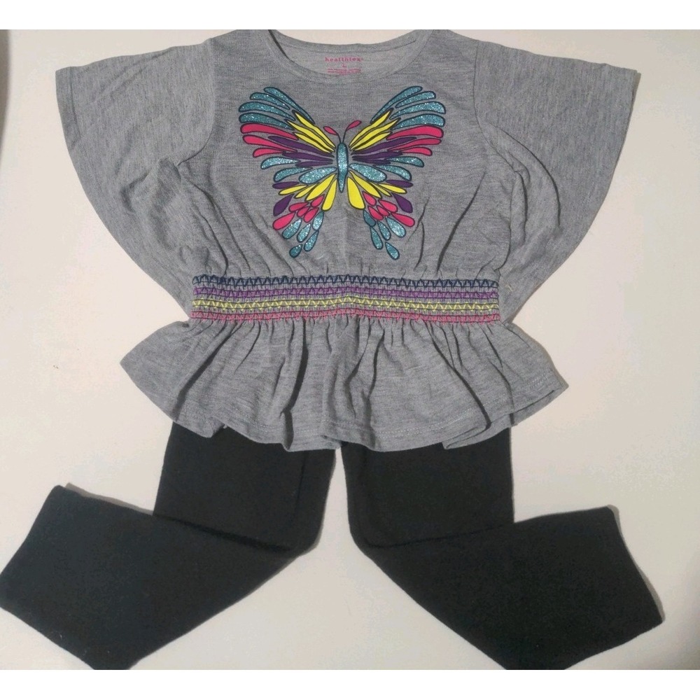 Healthtex Girls  Gray Butterfly Top & Black Leggings. Size 4 T